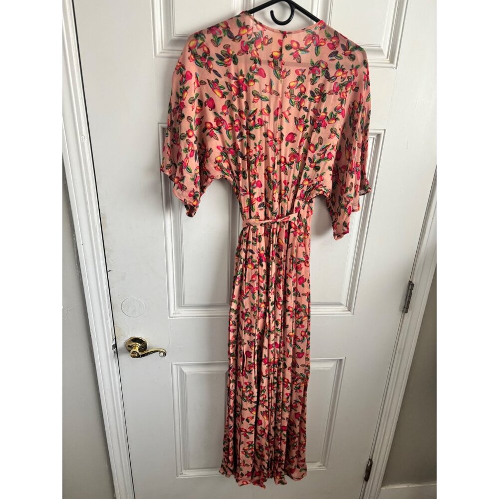 NWOT Farm Rio Dainty cashew Maxi Wrap Dress With Kimono Sleeves & Tie Waist XS - Picture 6 of 7